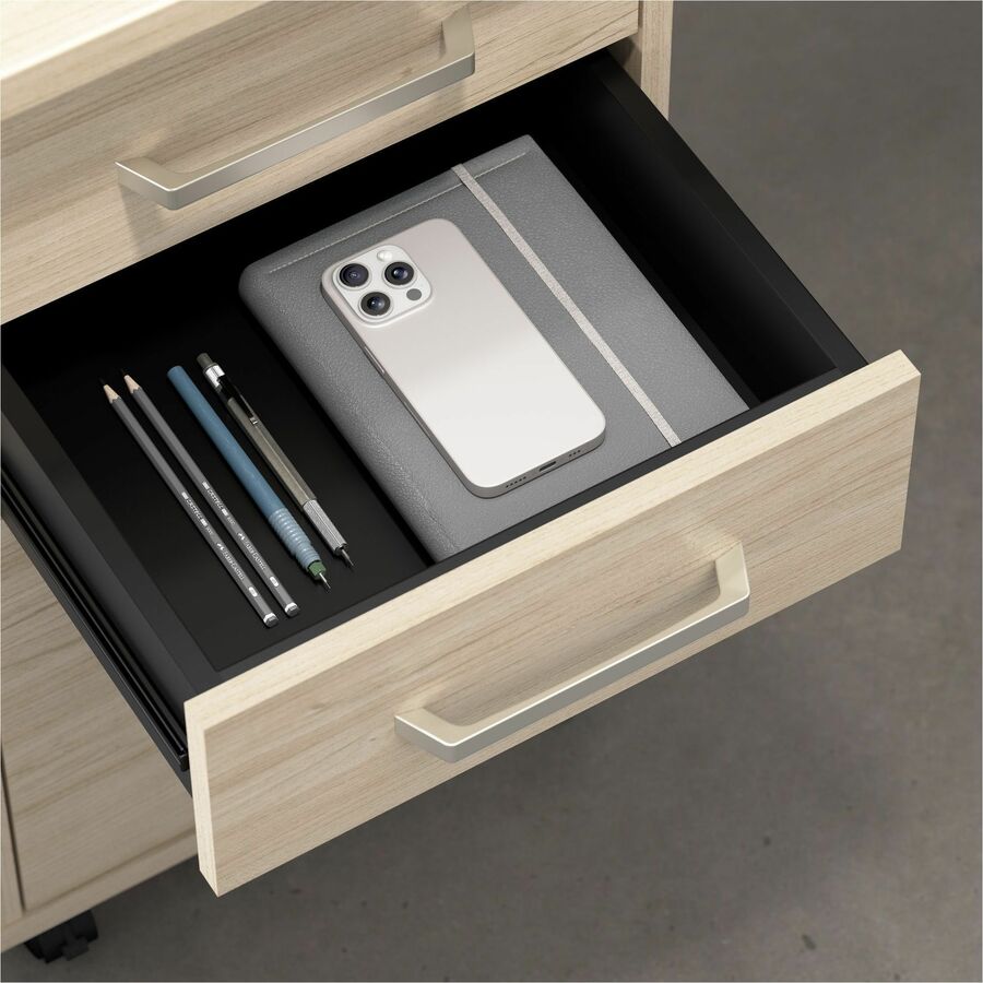 Bush Business Furniture Vista 3-Drawer Mobile File Cabinet, Natural Elm Finish, 27"H x 16"W x 20"D, Locking, Rolling, Ball Bearing Slides, 1 Each