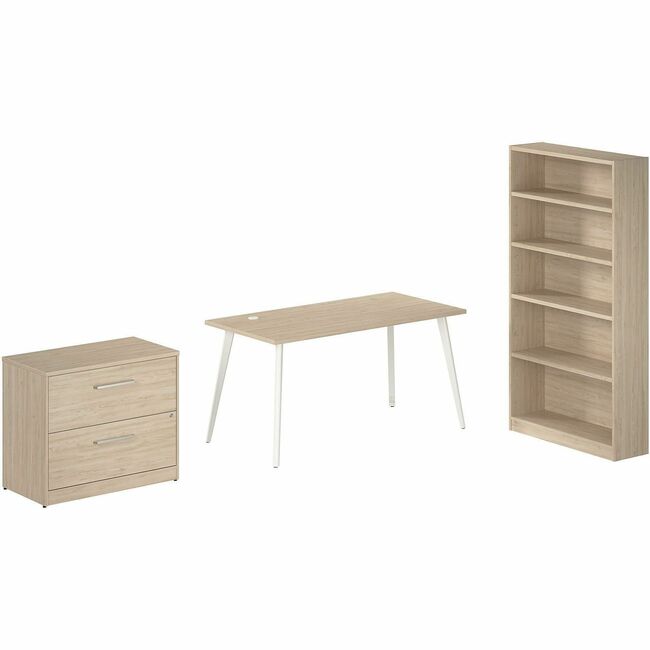 Bush Business Furniture Vista Office Furniture Collection, Light Wood Finish, Desk/Bookcase/File Cabinet Set, 1 Each, 71"H x 60"W x 29"D, 2 Drawers, 5 Shelves (3 Adjustable), Metal Legs, USB Connection, Cable Management