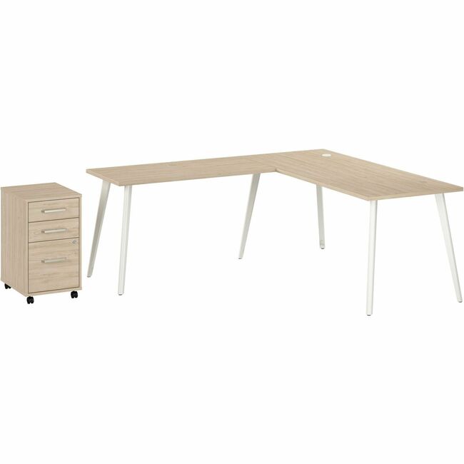 Bush Business Furniture Vista L-Shaped Desk Set, 72"W x 30"D Computer Desk, 48"W Desk Return, 3-Drawer Mobile File Cabinet, Natural Elm Finish, 1 Each