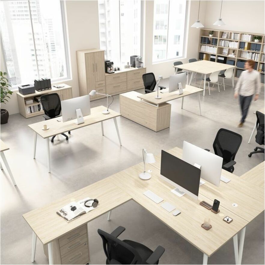 Bush Business Furniture Vista L-Shaped Desk Set, 72"W x 30"D Computer Desk, 48"W Desk Return, 3-Drawer Mobile File Cabinet, Natural Elm Finish, 1 Each
