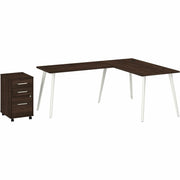 Bush Business Furniture Vista L-Shaped Desk Set, 60"W x 30"D Desk, 48"W Return, 3-Drawer Mobile File Cabinet, Black Walnut Finish, 1 Each