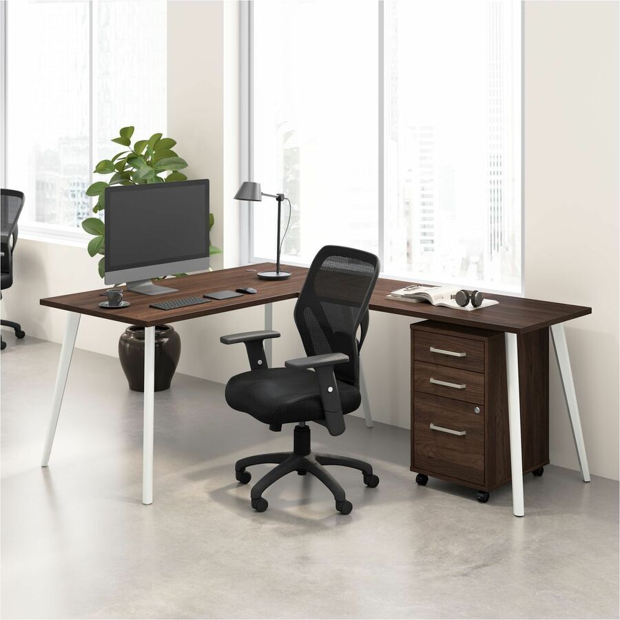 Bush Business Furniture Vista L-Shaped Desk Set, 60"W x 30"D Desk, 48"W Return, 3-Drawer Mobile File Cabinet, Black Walnut Finish, 1 Each