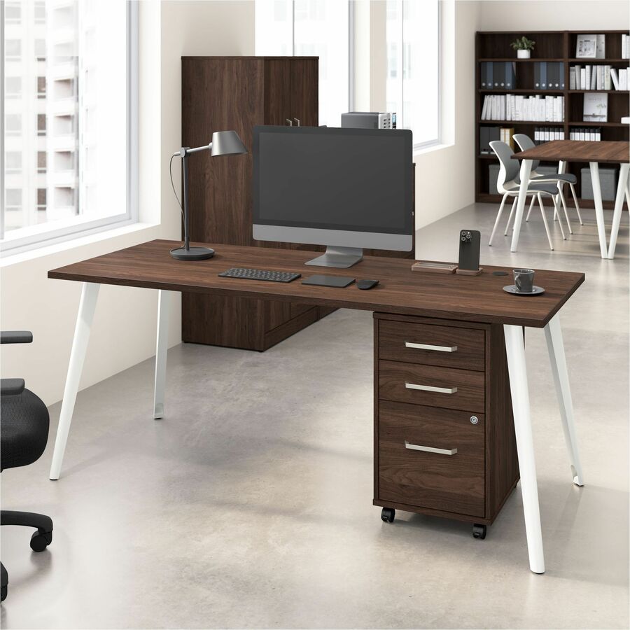 Bush Business Furniture Vista Collection, Black Walnut Finish, 72"W x 30"D Desk with Splayed Metal Legs and 3-Drawer Mobile File Cabinet, 1 Each