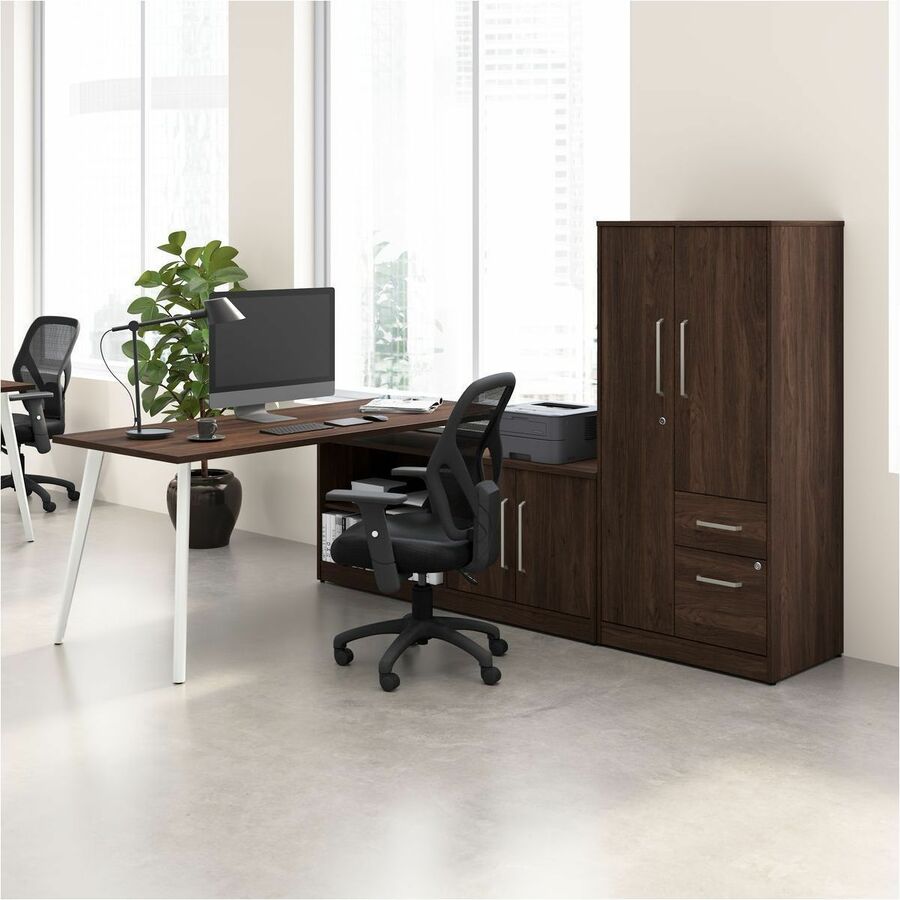 Bush Business Furniture Vista Office Furniture Collection, L-Shaped Desk Set, 61"H x 71"W x 59"D, 4 Doors, Black Walnut Finish, Steel/Engineered Wood, Includes 1 Set (Desk, Storage Cabinet, Wardrobe, Wall Anchor, Levelers)