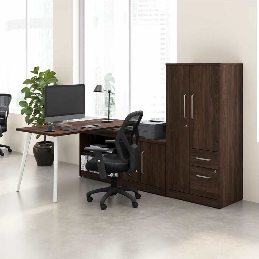 Bush Business Furniture Vista Office Furniture Collection, L-Shaped Desk Bundle, 61"H x 60"W x 59"D, 60"W Return, Black Walnut Finish, Steel and Laminate, Includes Storage Cabinet and Wardrobe, 1 Each