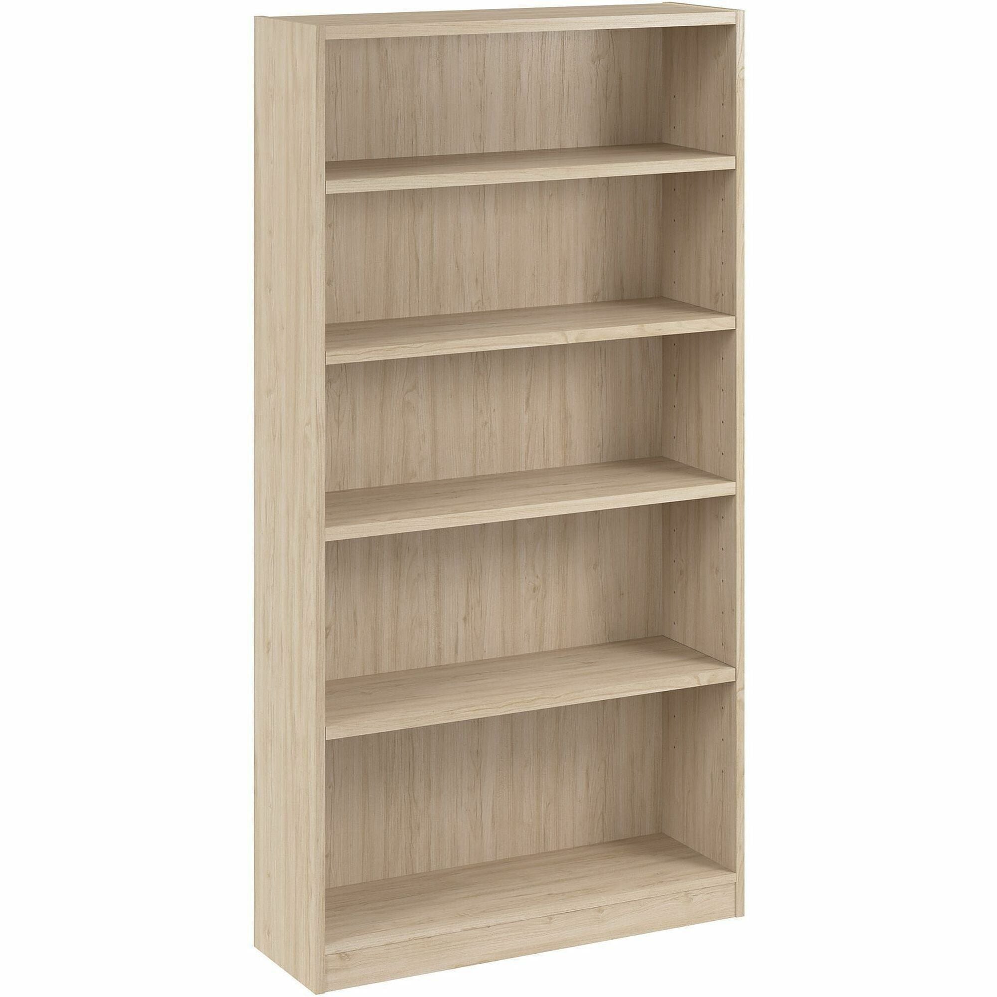 Bush Business Furniture Vista 5-Shelf Bookcase, 71"H x 37"W x 12"D, 3 Adjustable Shelves, Engineered Wood, Laminate, Metal, Plastic, Natural Elm Finish, Large, 1 Each