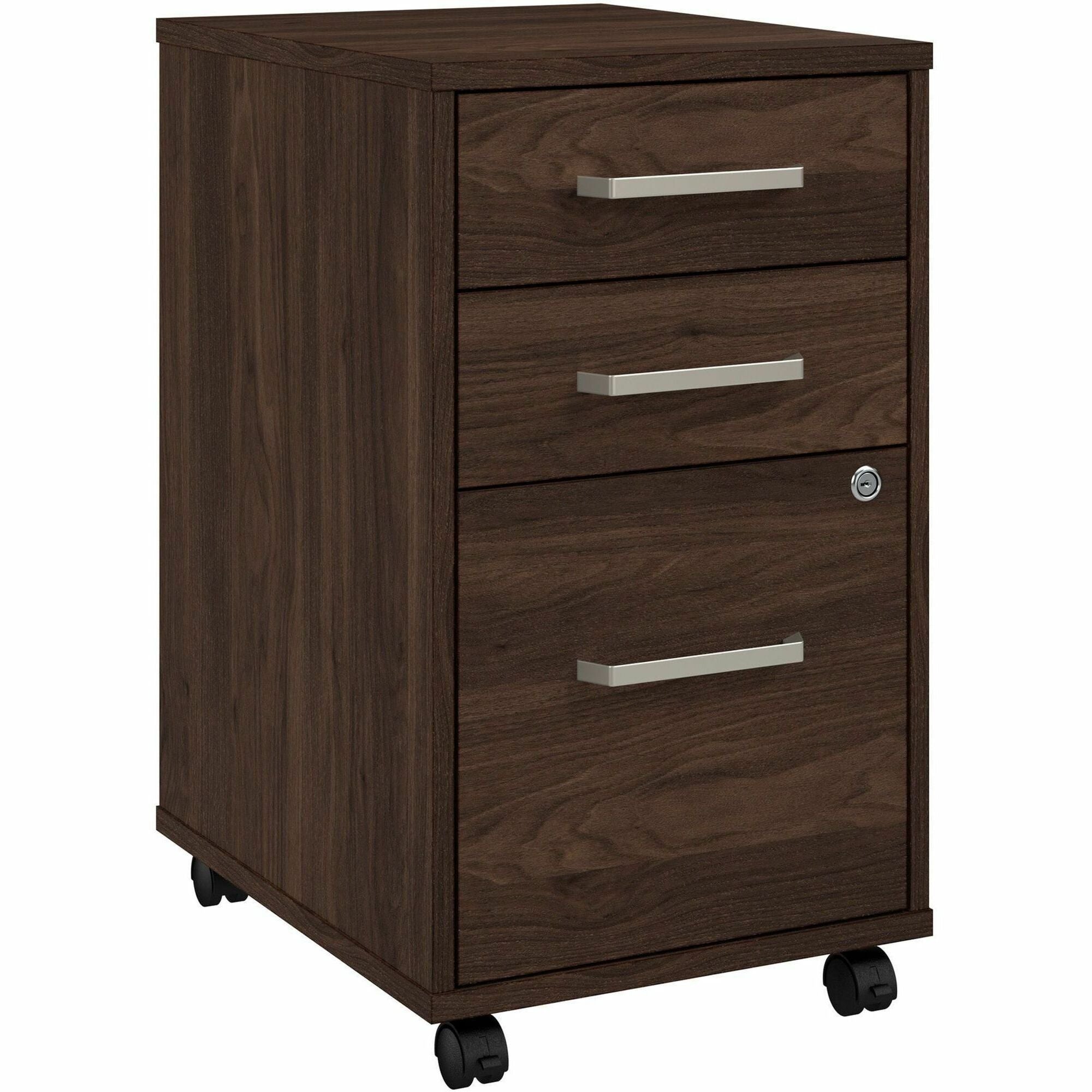 Bush Business Furniture Vista 3-Drawer Mobile File Cabinet, Black Walnut Finish, 27"H x 16"W x 20"D, Locking, Dual Wheel Casters, 1 Each