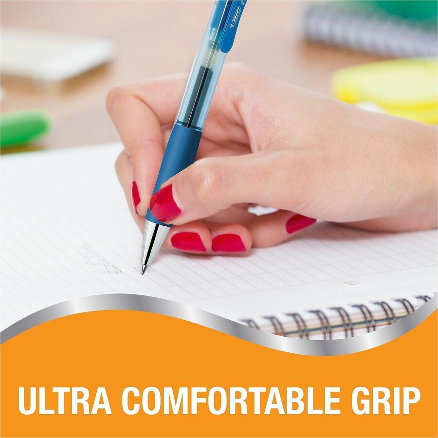 BIC Gelocity Pro Gel Pen, 0.7 mm Medium Point, Retractable, Blue Ink, Gel-based, Round Barrel, Comfort Grip, 1 Dozen