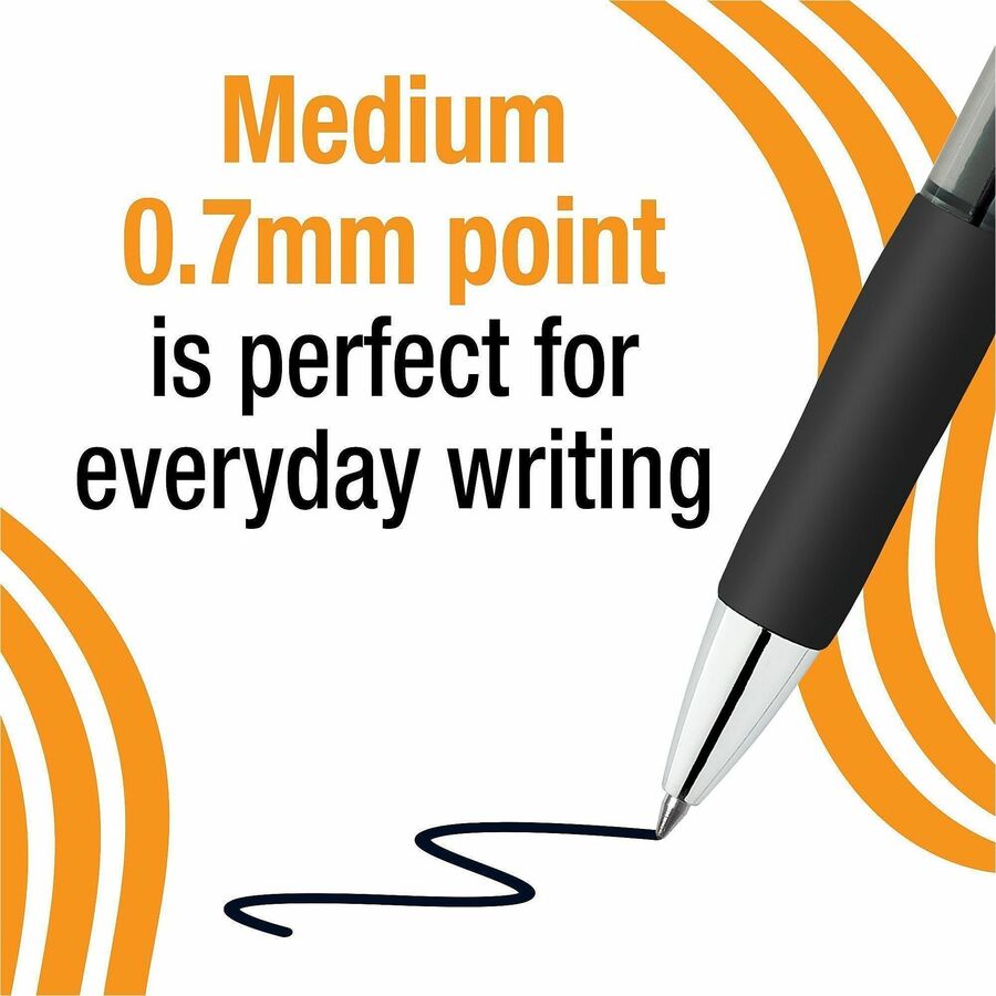 BIC Gelocity Pro Gel Pen, 0.7 mm Medium Point, Retractable, Black Ink, Round Barrel, Comfort Grip, 1 Dozen