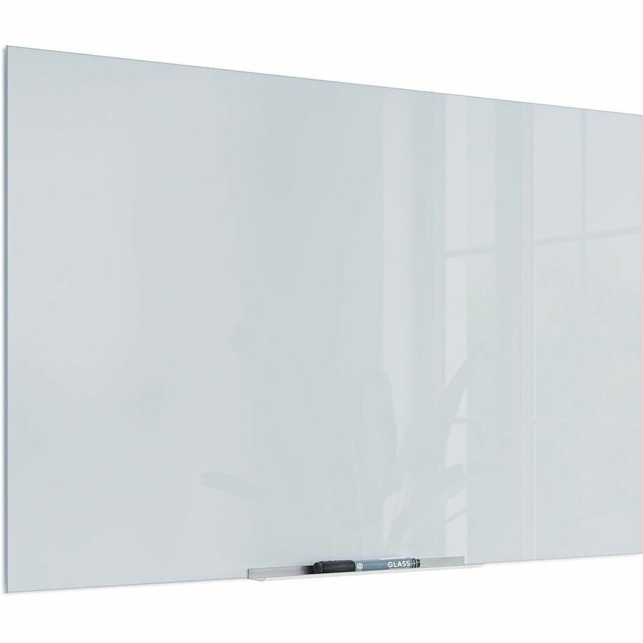 U Brands Dry Erase Board, White Glass Surface, Frameless, Stain & Ghost Resistant, 39.4" x 27.2", Includes 6 Assorted Markers, 1 Shag Eraser, 18" Tray, Wall Mount, 1 Board