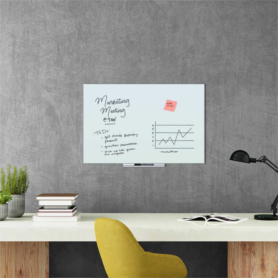 U Brands Dry Erase Board, White Glass Surface, Frameless, Stain & Ghost Resistant, 39.4" x 27.2", Includes 6 Assorted Markers, 1 Shag Eraser, 18" Tray, Wall Mount, 1 Board