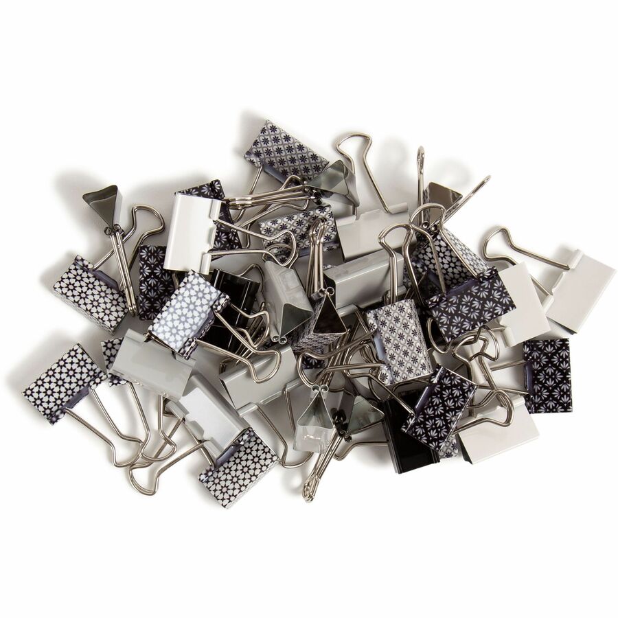 U Brands Medium Binder Clips, 1" Width, 145 Sheet Capacity, Assorted Colors (Silver, White, Black), Steel, 36 Pack