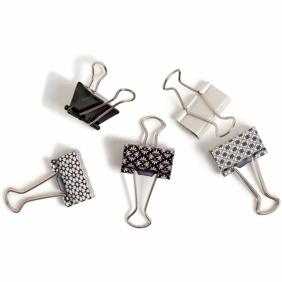 U Brands Medium Binder Clips, 1" Width, 145 Sheet Capacity, Assorted Colors (Silver, White, Black), Steel, 36 Pack