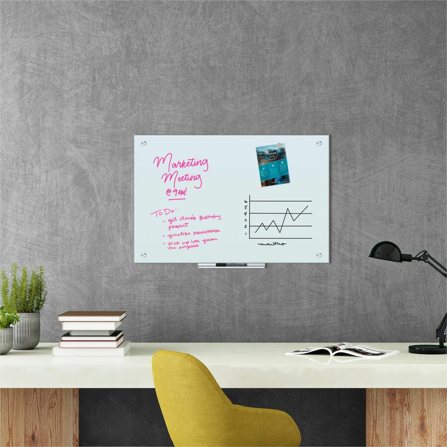 U Brands Dry Erase Board, White Glass, Magnetic, Frameless, Stain & Ghost Resistant, 39.4" x 27.2", Horizontal/Vertical, Includes 6 Markers, Shag Eraser, 12" Tray, Mounting Hardware, 1 Board