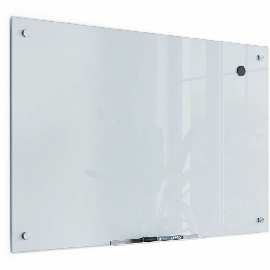 U Brands Dry Erase Board, White Glass, Magnetic, Frameless, Stain & Ghost Resistant, 39.4" x 27.2", Horizontal/Vertical, Includes 6 Markers, Shag Eraser, 12" Tray, Mounting Hardware, 1 Board