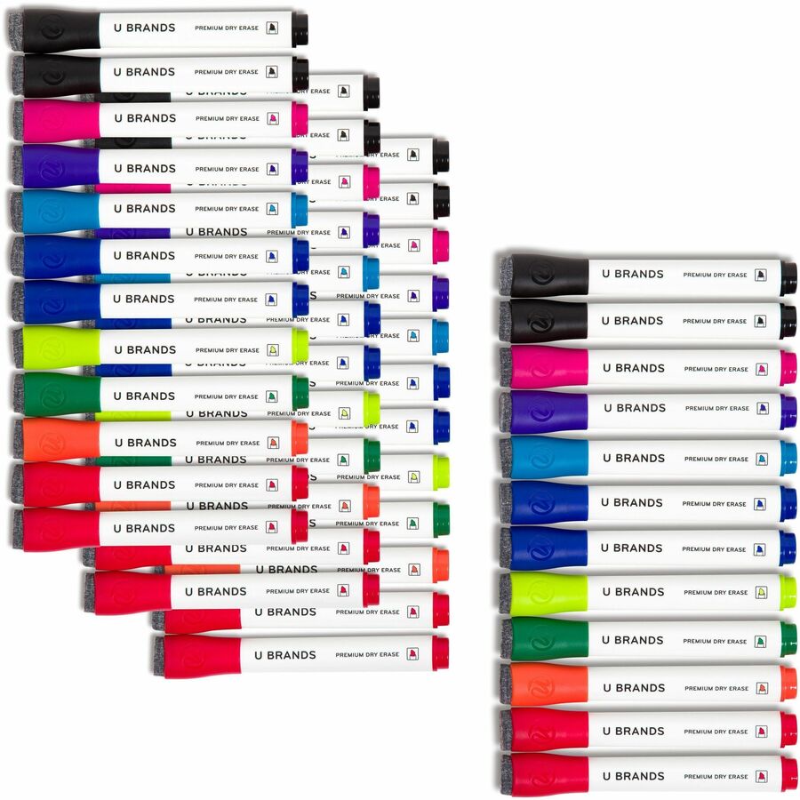 U Brands Dry Erase Markers, 5 mm Bold Chisel Point, Assorted Ink, White Barrel, 48 Pack