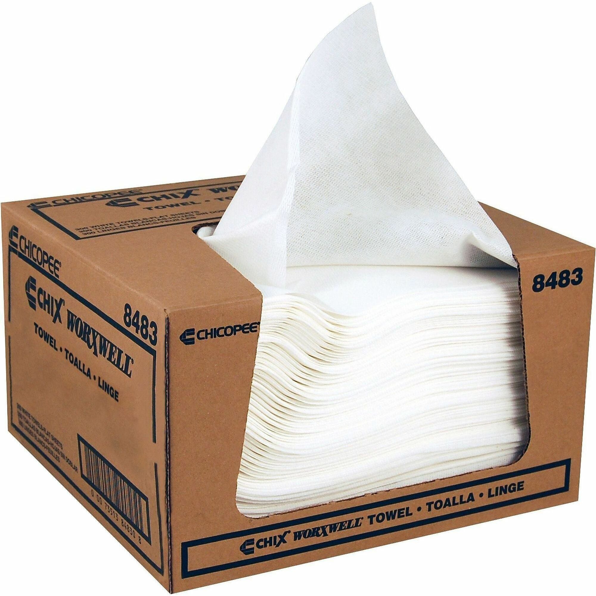 Towel - 15" Length x 13.50" Width - Recommended For: Water Absorber, Oil Remover, Grime Remover - Heavy Duty, Washable, Absorbent, Machine Washable, Durable, Tear Resistant - White - 300 / Carton