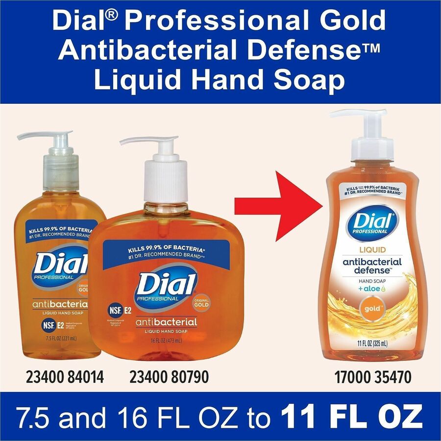 Dial Professional Antibacterial Defense Liquid Hand Soap, Fresh & Aloe Vera Scent, Pump Dispenser, Gold, Cruelty-free, Paraben-free, Phthalate-free, Silicone-free, Sulfate-free, Recycled, 1 Each