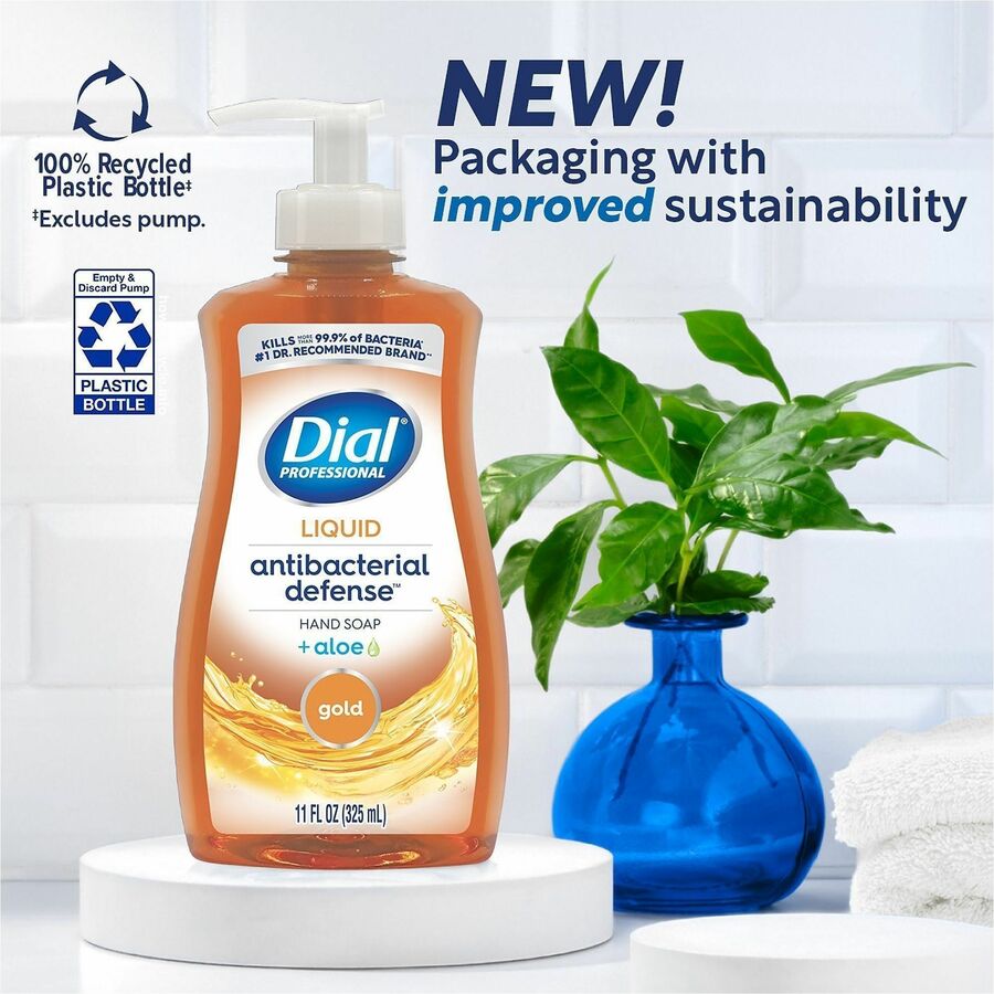 Dial Professional Antibacterial Defense Liquid Hand Soap, Fresh & Aloe Vera Scent, Pump Dispenser, Gold, Cruelty-free, Paraben-free, Phthalate-free, Silicone-free, Sulfate-free, Recycled, 1 Each