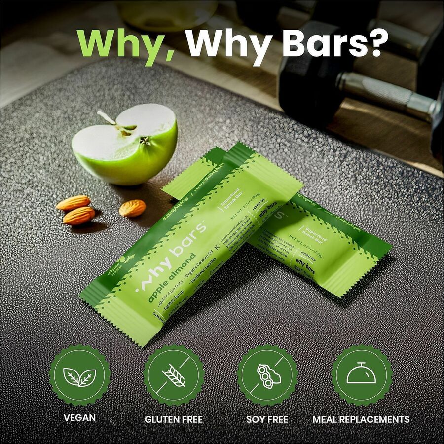 Why Bars Superfood Protein Snack Bars, Apple Almond, Gluten-free, Dairy-free, Soy-free, Non-GMO, Organic, Individually Wrapped, 2.04 oz, 12 Pack