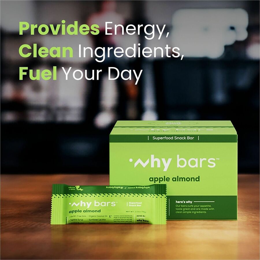 Why Bars Superfood Protein Snack Bars, Apple Almond, Gluten-free, Dairy-free, Soy-free, Non-GMO, Organic, Individually Wrapped, 2.04 oz, 12 Pack