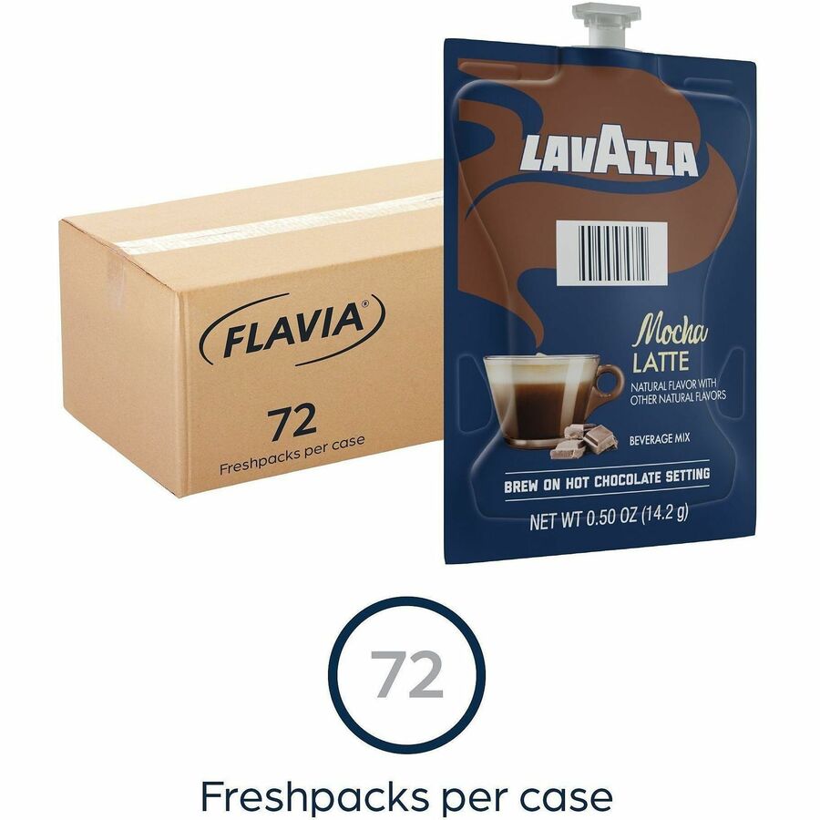 Flavia Latte Freshpacks, Mocha Latte, Medium Roast, Kosher, 0.5 oz Each, 72 Freshpacks per Carton, Compatible with Flavia Aroma, Creation 300, and Creation 600 Brewers