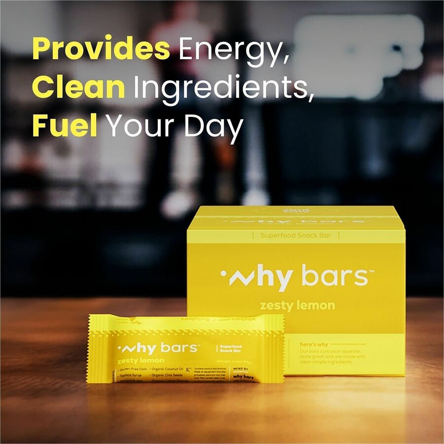 Why Bars Superfood Protein Snack Bars, Zesty Lemon, Gluten-free, Dairy-free, Soy-free, Non-GMO, Organic, Individually Wrapped, 2.04 oz, 12 Pack