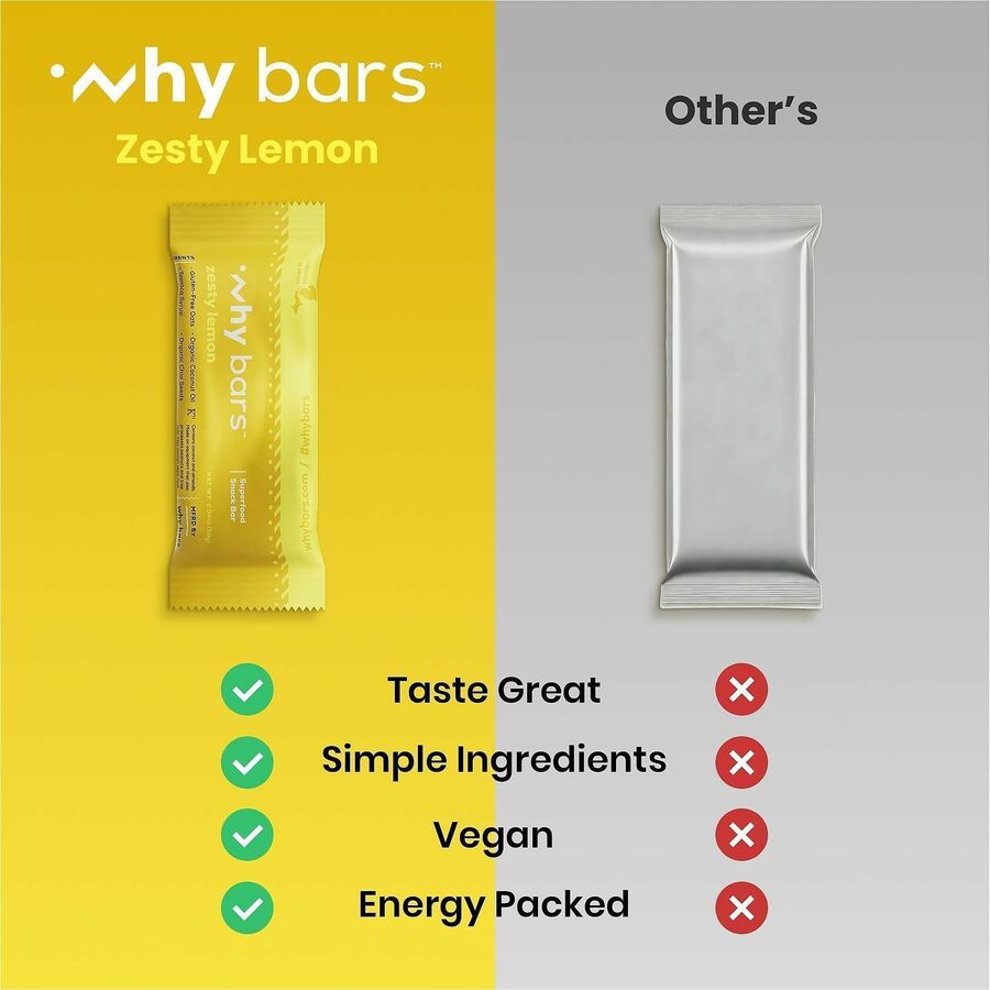 Why Bars Superfood Protein Snack Bars, Zesty Lemon, Gluten-free, Dairy-free, Soy-free, Non-GMO, Organic, Individually Wrapped, 2.04 oz, 12 Pack