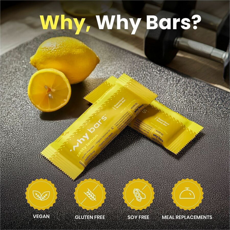 Why Bars Superfood Protein Snack Bars, Zesty Lemon, Gluten-free, Dairy-free, Soy-free, Non-GMO, Organic, Individually Wrapped, 2.04 oz, 12 Pack