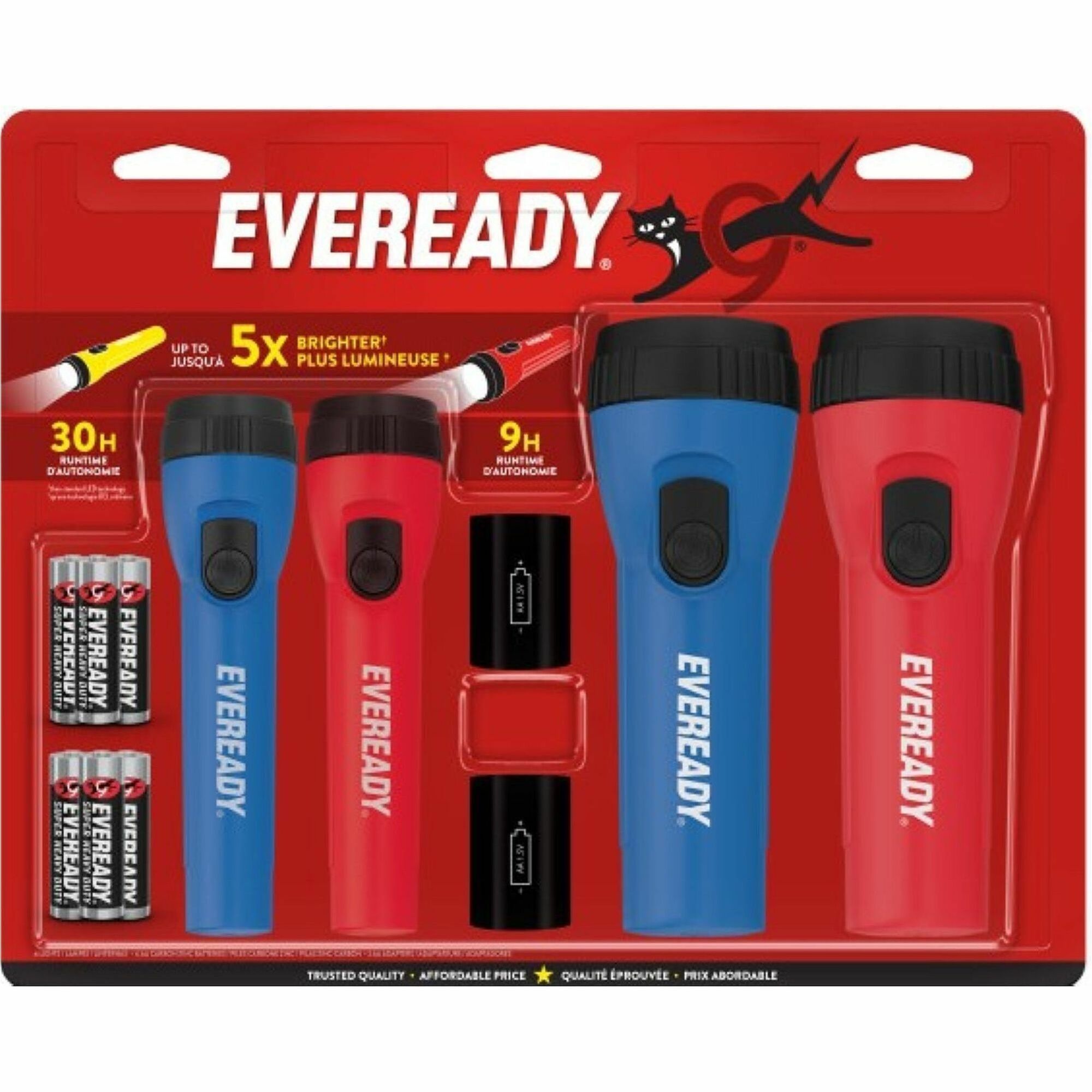 Eveready LED Economy Flashlight, 4-Pack (Includes 2 Standard & 2 Slim Flashlights, 2 Battery Adapters, 6 AA Batteries)