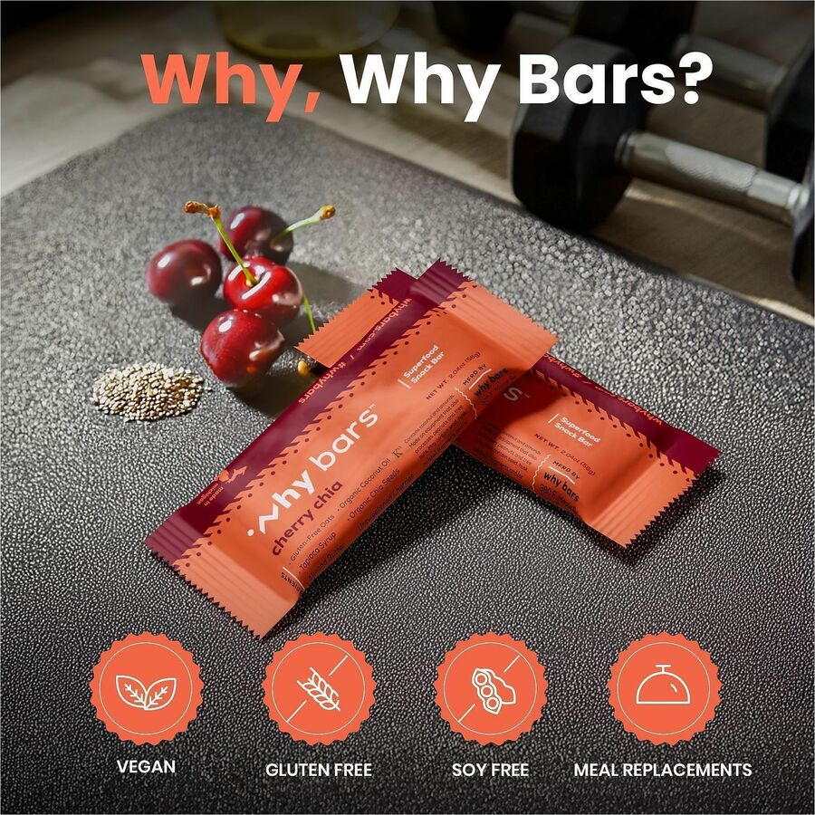 Why Bars Superfood Protein Snack Bars, Cherry Chia, Gluten-free, Dairy-free, Soy-free, Non-GMO, Organic, Individually Wrapped, 2.04 oz, 12 Pack