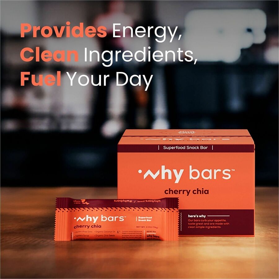 Why Bars Superfood Protein Snack Bars, Cherry Chia, Gluten-free, Dairy-free, Soy-free, Non-GMO, Organic, Individually Wrapped, 2.04 oz, 12 Pack