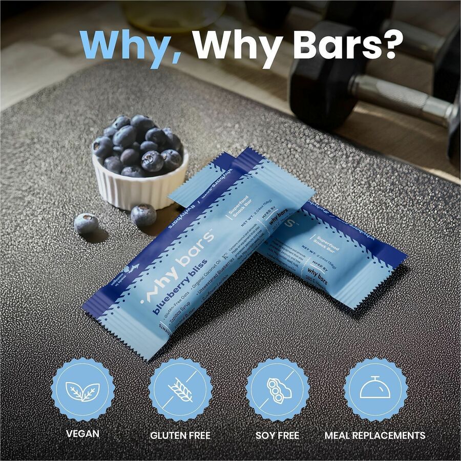 Why Bars Superfood Protein Snack Bars, Blueberry Bliss, Gluten-free, Dairy-free, Soy-free, Non-GMO, Individually Wrapped, 2.04 oz, 12 Pack