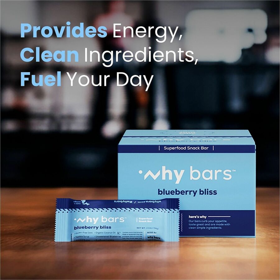 Why Bars Superfood Protein Snack Bars, Blueberry Bliss, Gluten-free, Dairy-free, Soy-free, Non-GMO, Individually Wrapped, 2.04 oz, 12 Pack