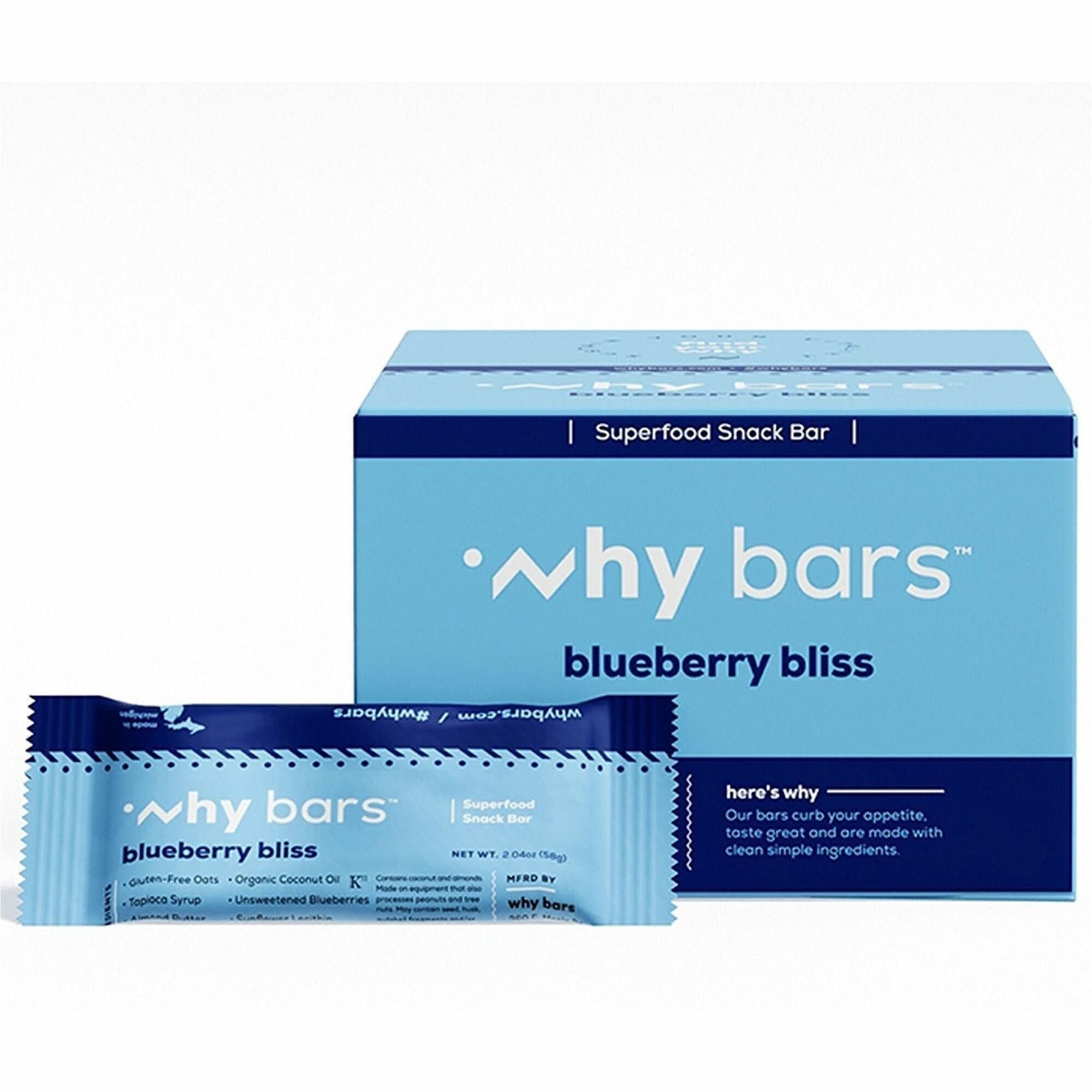Why Bars Superfood Protein Snack Bars, Blueberry Bliss, Gluten-free, Dairy-free, Soy-free, Non-GMO, Individually Wrapped, 2.04 oz, 12 Pack