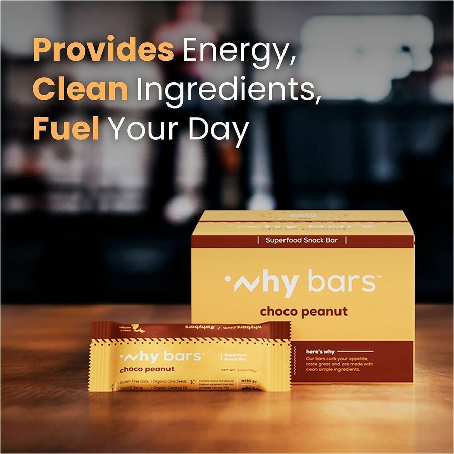 Why Bars Superfood Protein Snack Bars, Choco Peanut, Gluten-free, Dairy-free, Soy-free, Non-GMO, Organic, Individually Wrapped, 2.04 oz, 12 Pack