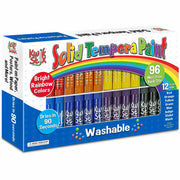 Kwik Stix Tempera Paint/Paper Set, 96 Washable Paint Sticks in Red, Orange, Yellow, Green, Light Blue, Dark Blue, Purple, Black, Includes Paper, 1 Set