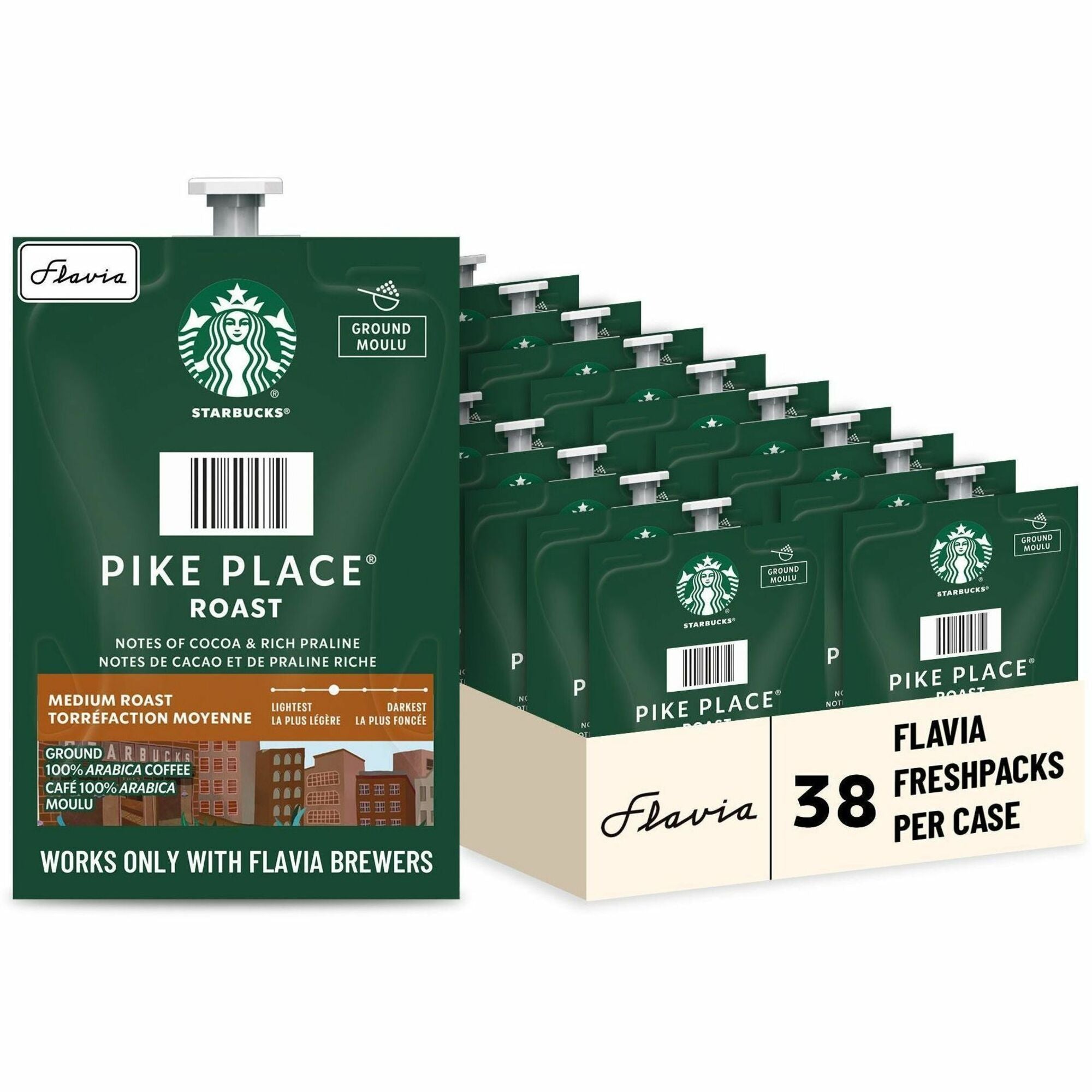 Flavia Starbucks Pike Place Roast Freshpack, Medium Roast, Kosher, 0.3 oz, 38 Freshpacks per Carton, Compatible with Flavia Brewers