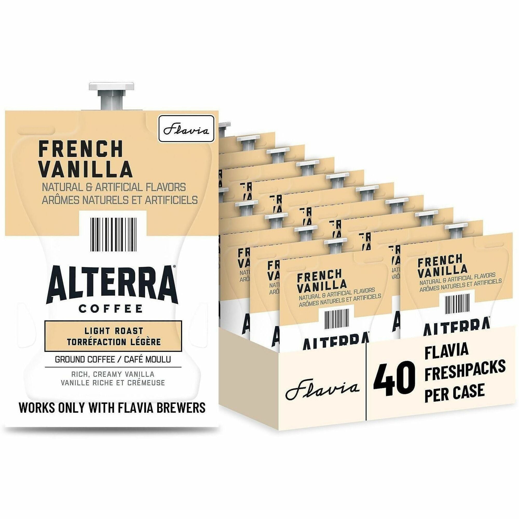 Flavia Freshpack Alterra French Vanilla Flavored Coffee, Light Roast, Freshpack, 40 per Carton, Compatible with Flavia Creation 150/200/300/500/600 and Flavia Aroma