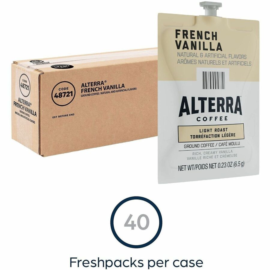 Flavia Freshpack Alterra French Vanilla Flavored Coffee, Light Roast, Freshpack, 40 per Carton, Compatible with Flavia Creation 150/200/300/500/600 and Flavia Aroma