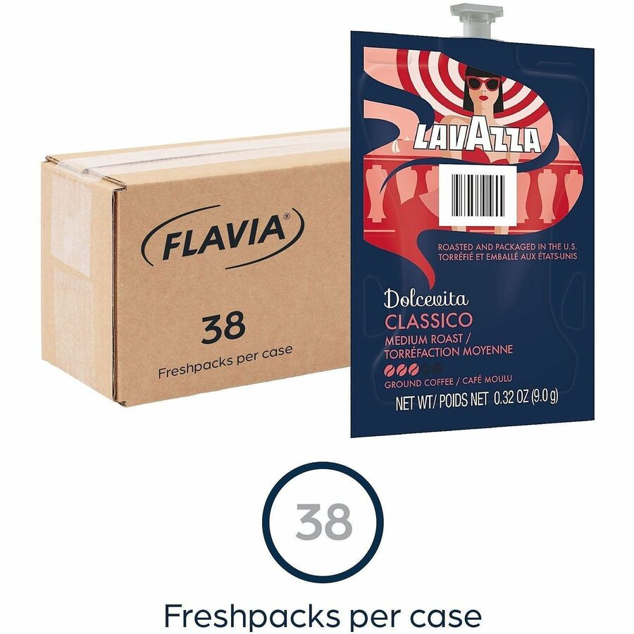 Flavia Classico Coffee Freshpack, Medium Roast, Arabica & Robusta Blend, 0.3 oz Each, 38 Freshpacks per Carton, Compatible with Flavia Aroma, Creation 300 & 600 Brewers