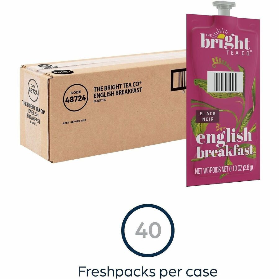 Flavia Bright Tea Co English Breakfast Black Tea Freshpack, Caffeinated, Kosher, 0.1 oz Per Pack, 40 Packs per Carton