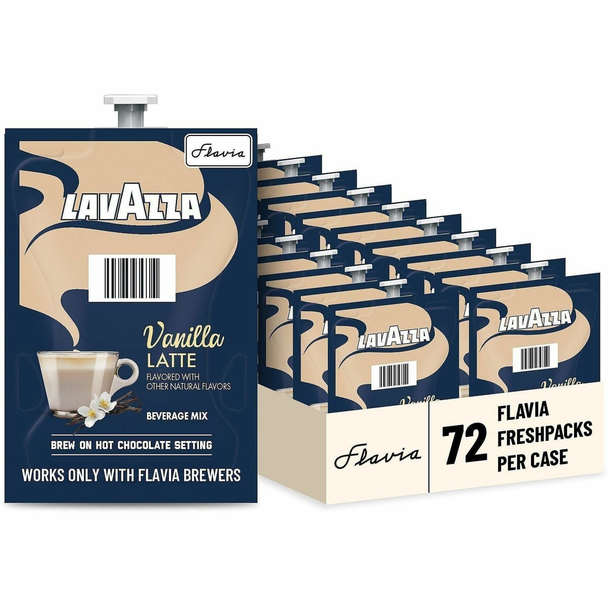 Flavia Latte Freshpacks, Vanilla Latte, Medium Roast, Kosher, 0.5 oz, 72 Freshpacks per Carton