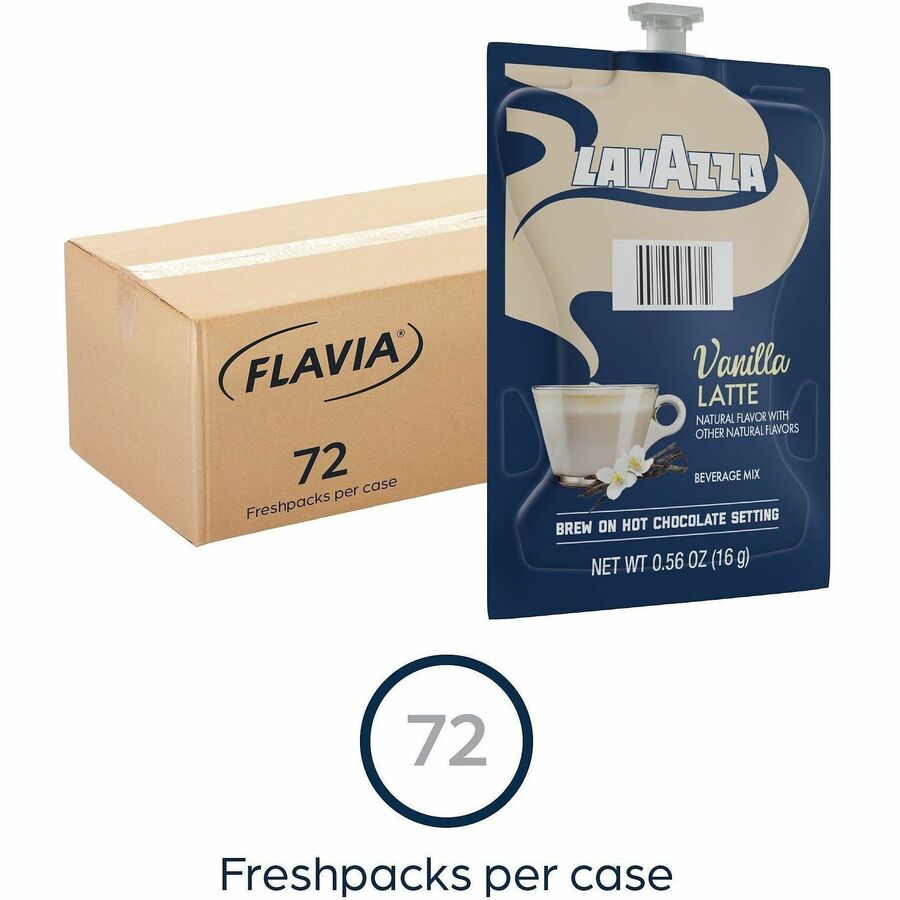 Flavia Latte Freshpacks, Vanilla Latte, Medium Roast, Kosher, 0.5 oz, 72 Freshpacks per Carton