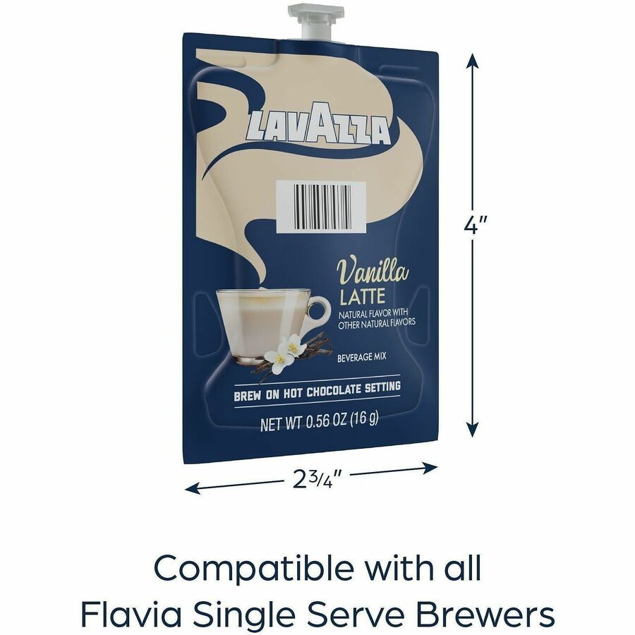 Flavia Latte Freshpacks, Vanilla Latte, Medium Roast, Kosher, 0.5 oz, 72 Freshpacks per Carton