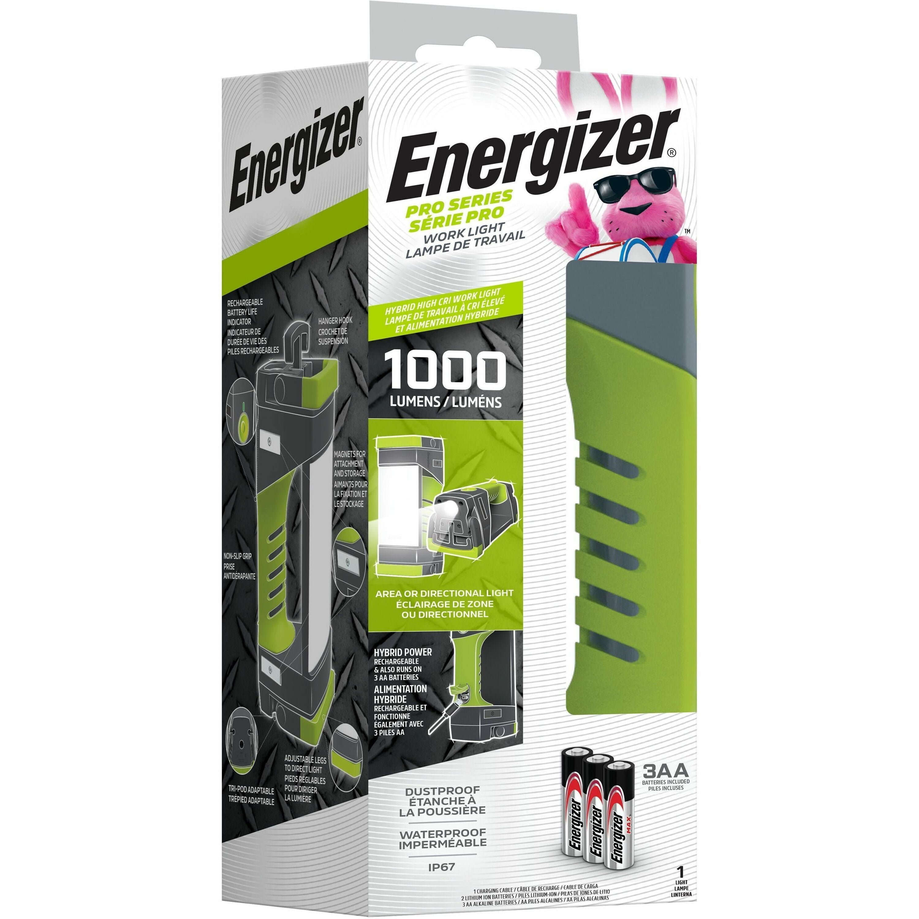 LED - 1000 lm Lumen - Battery Rechargeable - Battery - Water Proof, Dust Proof - Gray, Green - 1 Each