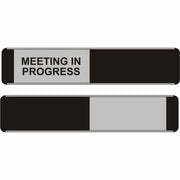 Seco Door Sign, "Meeting In Progress", 10" x 2", Door-Mountable, Self-Adhesive, Aluminum/PVC, Multicolor, 1 Each