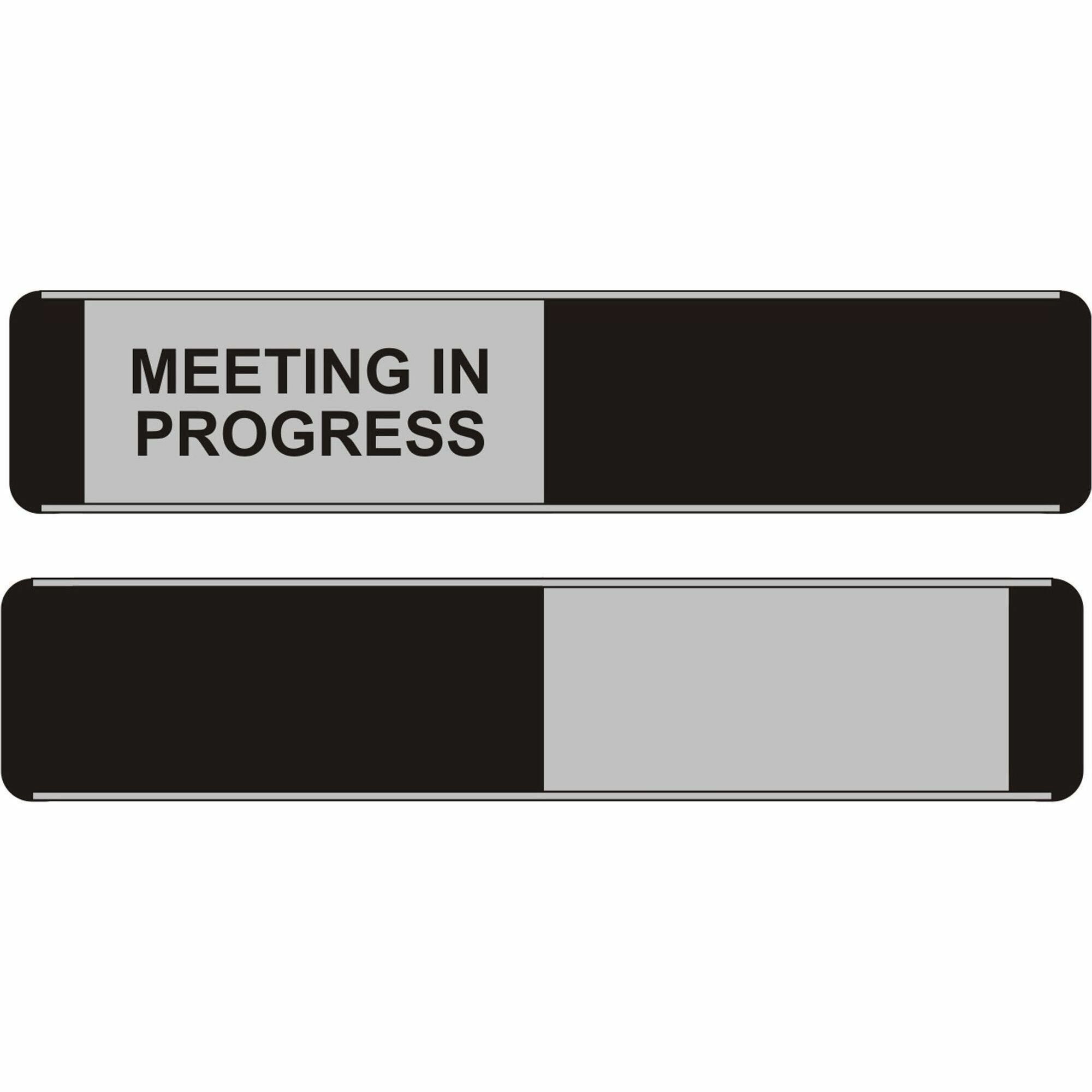Seco Door Sign, "Meeting In Progress", 10" x 2", Door-Mountable, Self-Adhesive, Aluminum/PVC, Multicolor, 1 Each