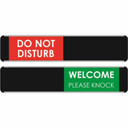 Seco Door Sign, "Do Not Disturb"/"WELCOME PLEASE KNOCK", 10" x 2", Door-mountable, Self-adhesive, Aluminum/PVC, Multicolor, 1 Each
