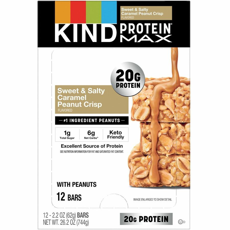 KIND Protein MAX Snack Bars, Sweet & Salty Caramel Peanut, High-Fiber, Gluten-Free, Individually Wrapped, 12 Bars per Box